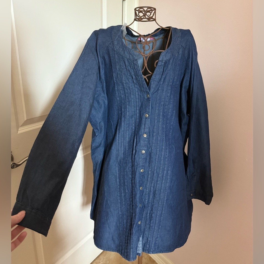 Woman Within Denim Tunic Buttoned Top Sz large